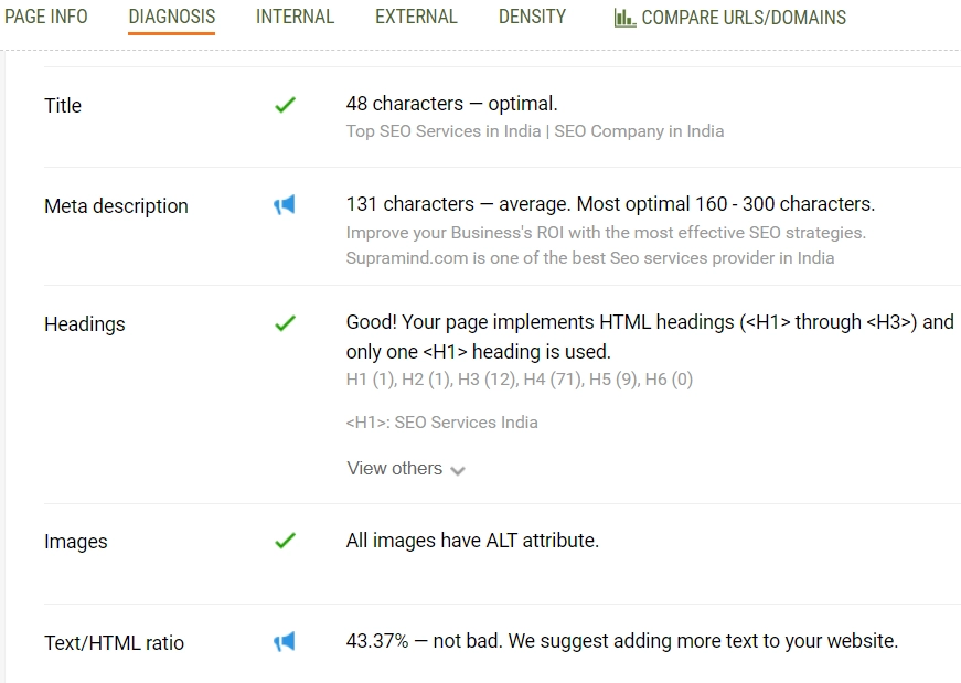 SEO On Page Analysis